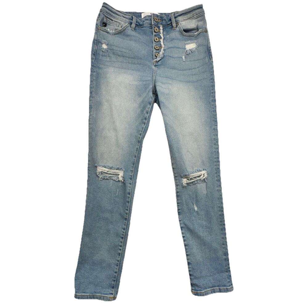 KanCan Jeans Womens Estilo High Rise Denim Blue Distressed Medium Wash Sz 7 27